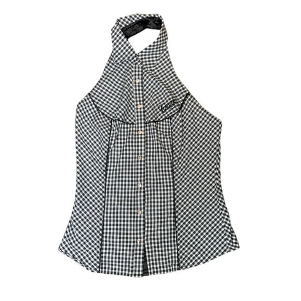 Coogi Checkered Halter Backless Button Down Size … - image 2